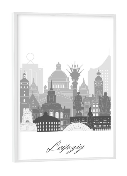 Poster mit weißem Rahmen "Leipzig skyline black white style" artboxONE - Städte,Reise,Architektur,Kartografie