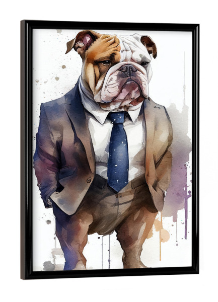 Poster mit schwarzem Rahmen "Bulldogge mit Anzug und Krawatte" artboxONE - Natur,Lustig