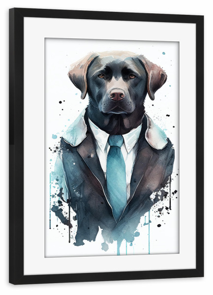 Poster mit Rahmen schwarz "Labrador trägt Anzug und Krawatte" artboxONE - Tiere,Lustig