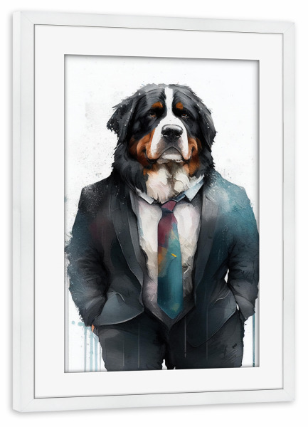 Poster mit Rahmen weiß "Business Berner Sennenhund" artboxONE - Tiere,Lustig