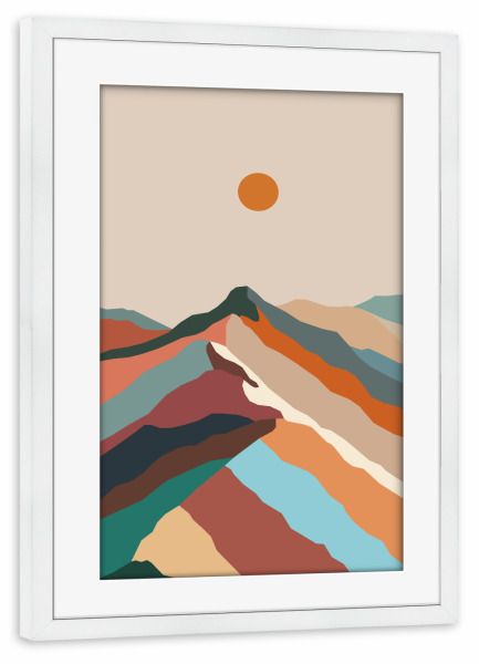 Poster mit Rahmen weiß "Berge abstrakt" artboxONE - Natur,Abstrakt - Berge,Berge,Berglandschaft,Berg,Berg,Abstrakt,Abstrakt,Farben,Bunt,Farbig