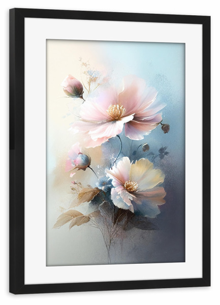 Poster mit Rahmen schwarz "Weiche Blumenzeichnung" artboxONE - Natur,Floral