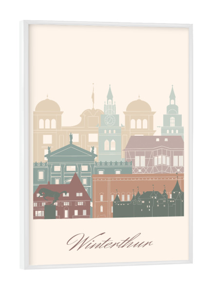 Poster mit weißem Rahmen "Winterthurer Skyline Salbeigrün" artboxONE - Städte,Reise,Architektur,Kartografie