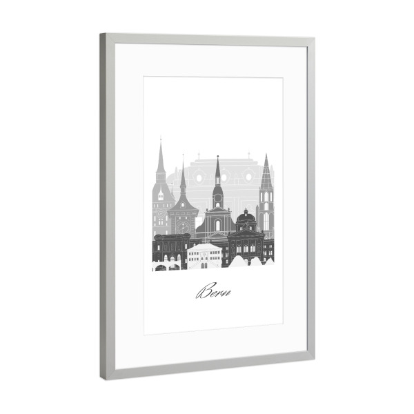 Poster mit Rahmen Silber "Berner Skyline sw Stil" artboxONE - Städte,Reise,Architektur,Kartografie