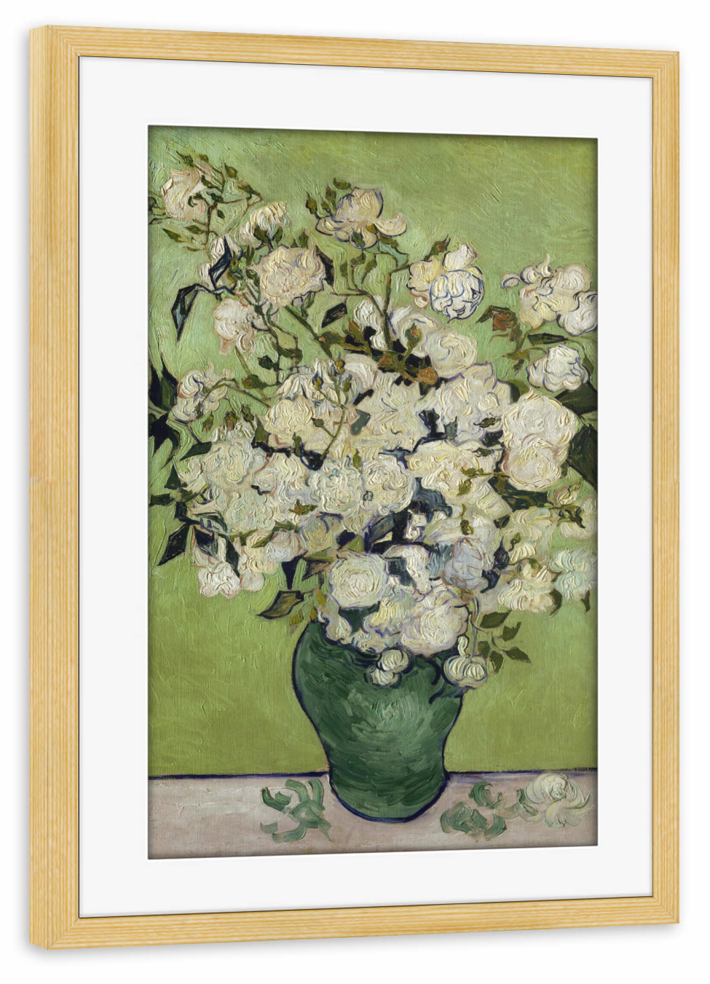 Poster mit Rahmen kiefer "Weiße Rosen" artboxONE - Natur,Floral,Liebe,Für Mama,Für Papa