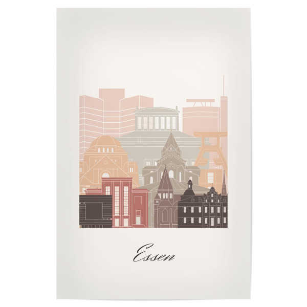 Poster 30x20 cm "Essener Skyline - Terrakotta-Stil" artboxONE - Städte,Reise,Architektur,Kartografie