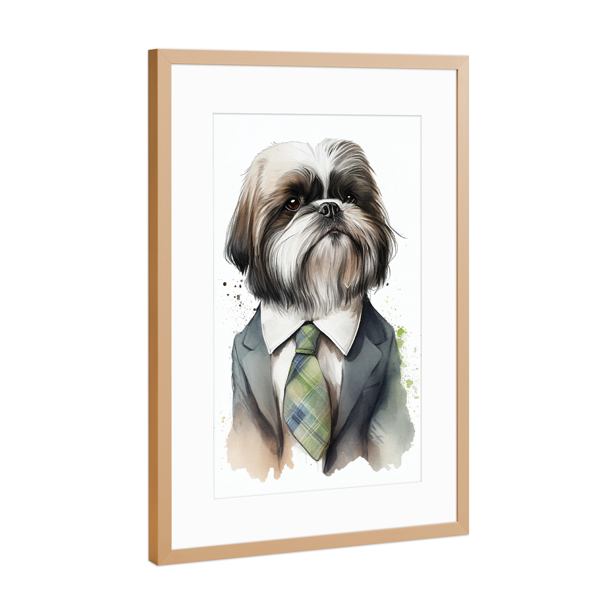 Poster mit Rahmen Kupfer "Geschäftshund Shih Tzu" artboxONE - Tiere,Lustig