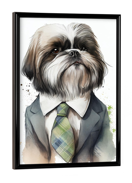 Poster mit schwarzem Rahmen "Geschäftshund Shih Tzu" artboxONE - Tiere,Lustig