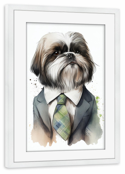 Poster mit Rahmen weiß "Geschäftshund Shih Tzu" artboxONE - Tiere,Lustig