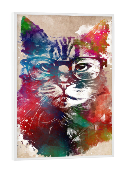Poster mit weißem Rahmen "Hipster-Katzengrafik" artboxONE - Tiere - Katze,Katzen,Kätzchen,Tier,Tiere,Illustration,Hippie