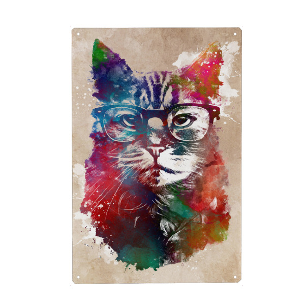 Metall Poster "Hipster-Katzengrafik" artboxONE - Tiere - Katze,Katzen,Kätzchen,Tier,Tiere,Illustration,Hippie - Blechschild
