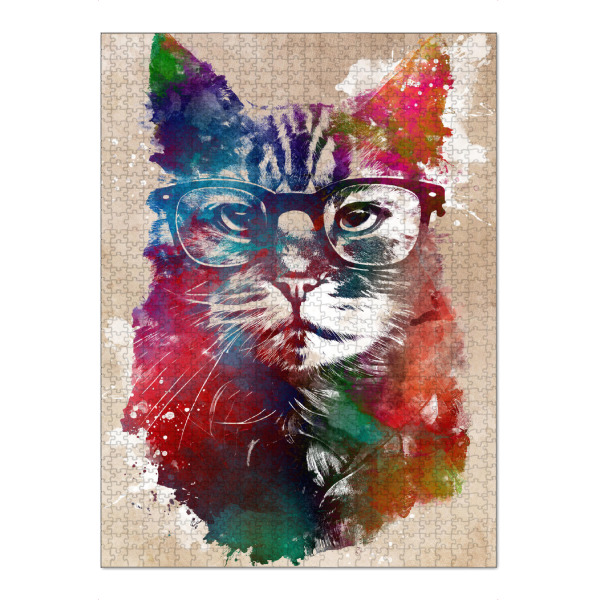 Puzzle Ravensburger "Hipster-Katzengrafik" artboxONE - Tiere - Katze,Katzen,Kätzchen,Tier,Tiere,Illustration,Hippie - Bild katze