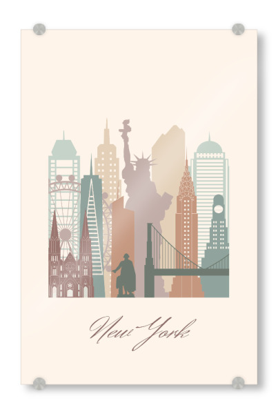 Acrylglasbild "Salbeigrüne Skyline von New York" artboxONE - Städte,Städte / New York,Reise,Architektur,Kartografie