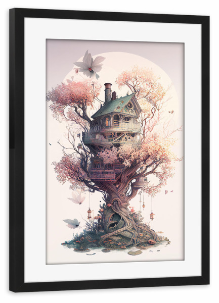 Poster mit Rahmen schwarz "Verträumte Baumhausmalerei" artboxONE - Abstrakt