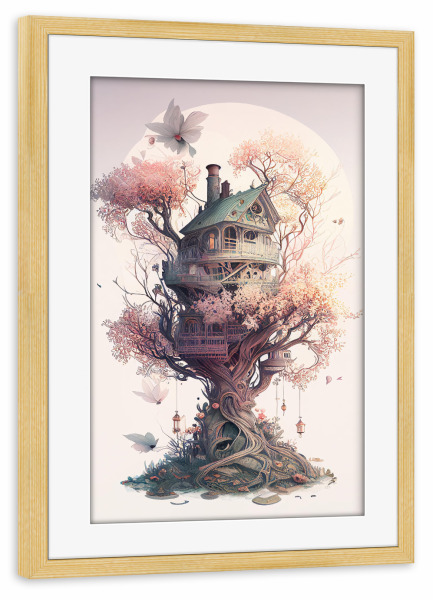 Poster mit Rahmen kiefer "Verträumte Baumhausmalerei" artboxONE - Abstrakt