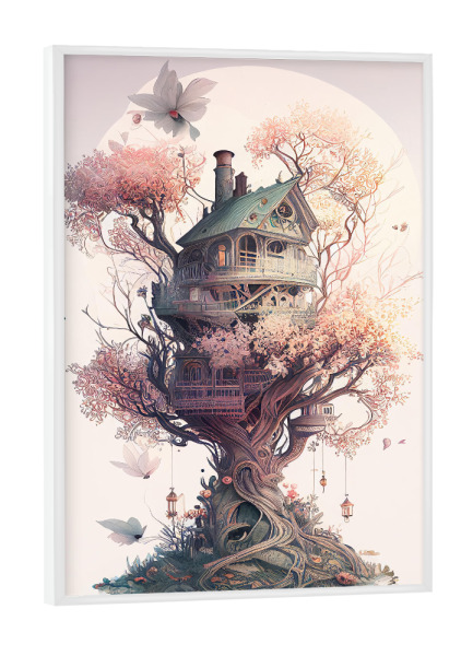 Poster mit weißem Rahmen "Verträumte Baumhausmalerei" artboxONE - Abstrakt