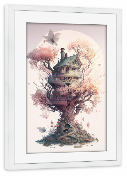 Poster mit Rahmen weiß "Verträumte Baumhausmalerei" artboxONE - Abstrakt