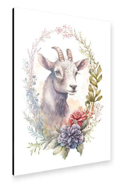 Alu-Dibond "Ziege mit Blumen" 30x20 cm artboxONE