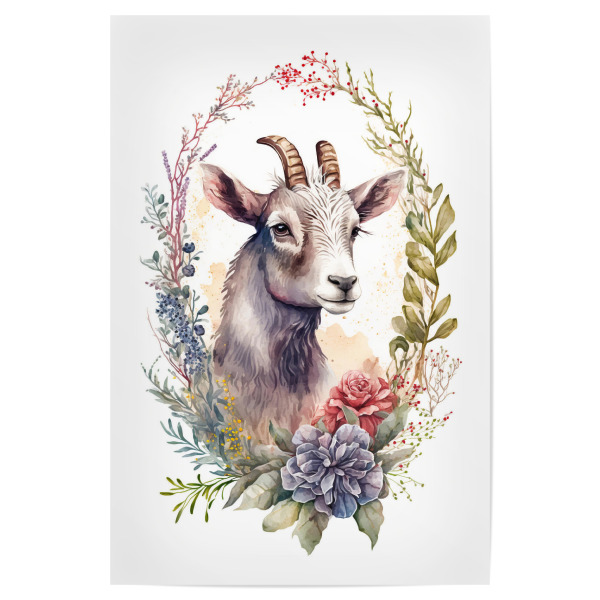 Poster 30x20 cm "Ziege mit Blumen" artboxONE - Floral,Tiere