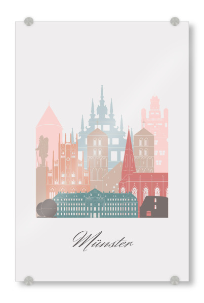 Acrylglasbild "Münster Skyline Pastellstil" artboxONE - Städte,Reise,Architektur,Kartografie