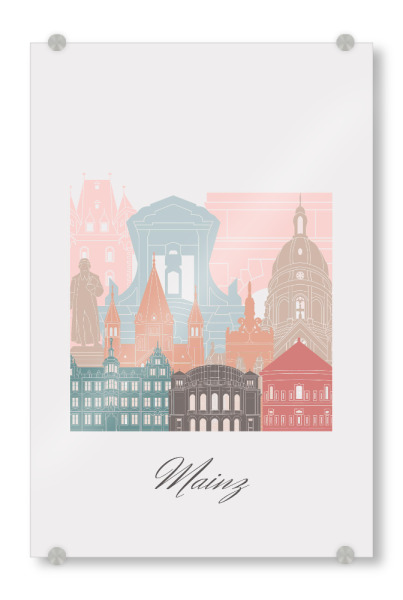 Acrylglasbild "Mainzer Skyline im Pastellstil" artboxONE - Städte,Reise,Architektur,Kartografie