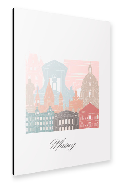 Alu-Dibond "Mainzer Skyline im Pastellstil" 30x20 cm artboxONE