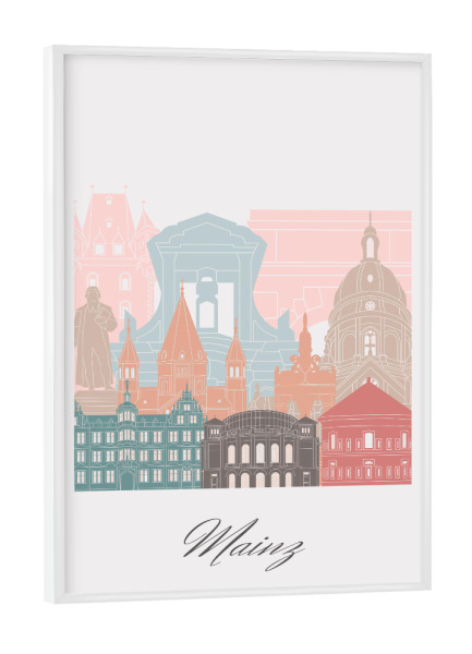 Poster mit weißem Rahmen "Mainzer Skyline im Pastellstil" artboxONE - Städte,Reise,Architektur,Kartografie