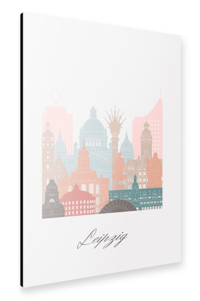 Alu-Dibond "Leipziger Skyline im Pastellstil" 30x20 cm artboxONE
