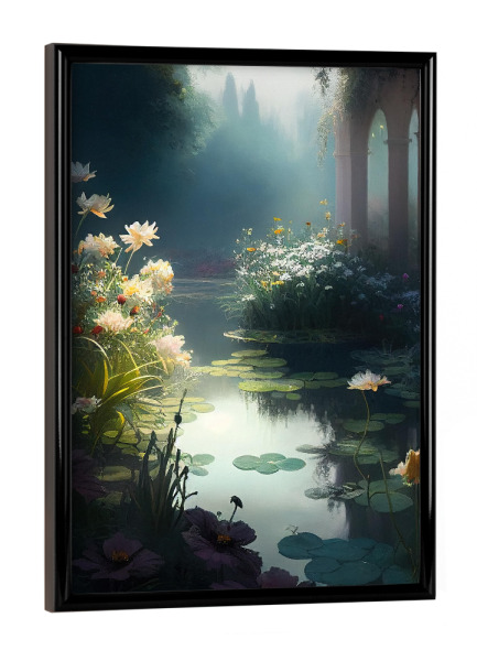 Poster mit schwarzem Rahmen "Teich im Botanischen Garten" artboxONE - Natur,Floral