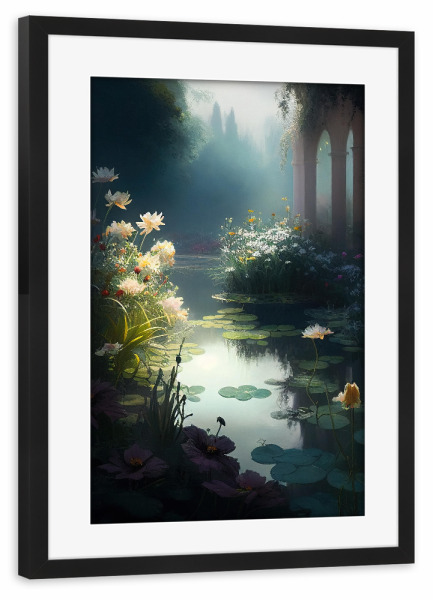 Poster mit Rahmen schwarz "Teich im Botanischen Garten" artboxONE - Natur,Floral