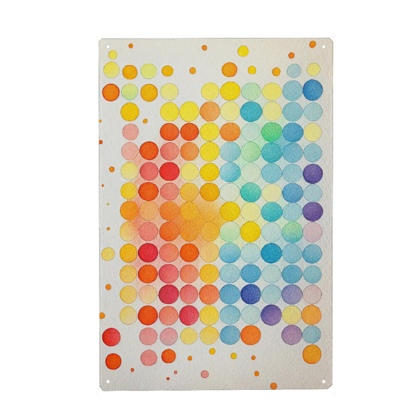 Metall Poster "Bunte Punkte" artboxONE - Abstrakt - Kunst,Kreis,Kreise,Punkte,Farbton,Malerei,Muster,Punkte,Regenbogen,Textur,Aquarell - Blechschild