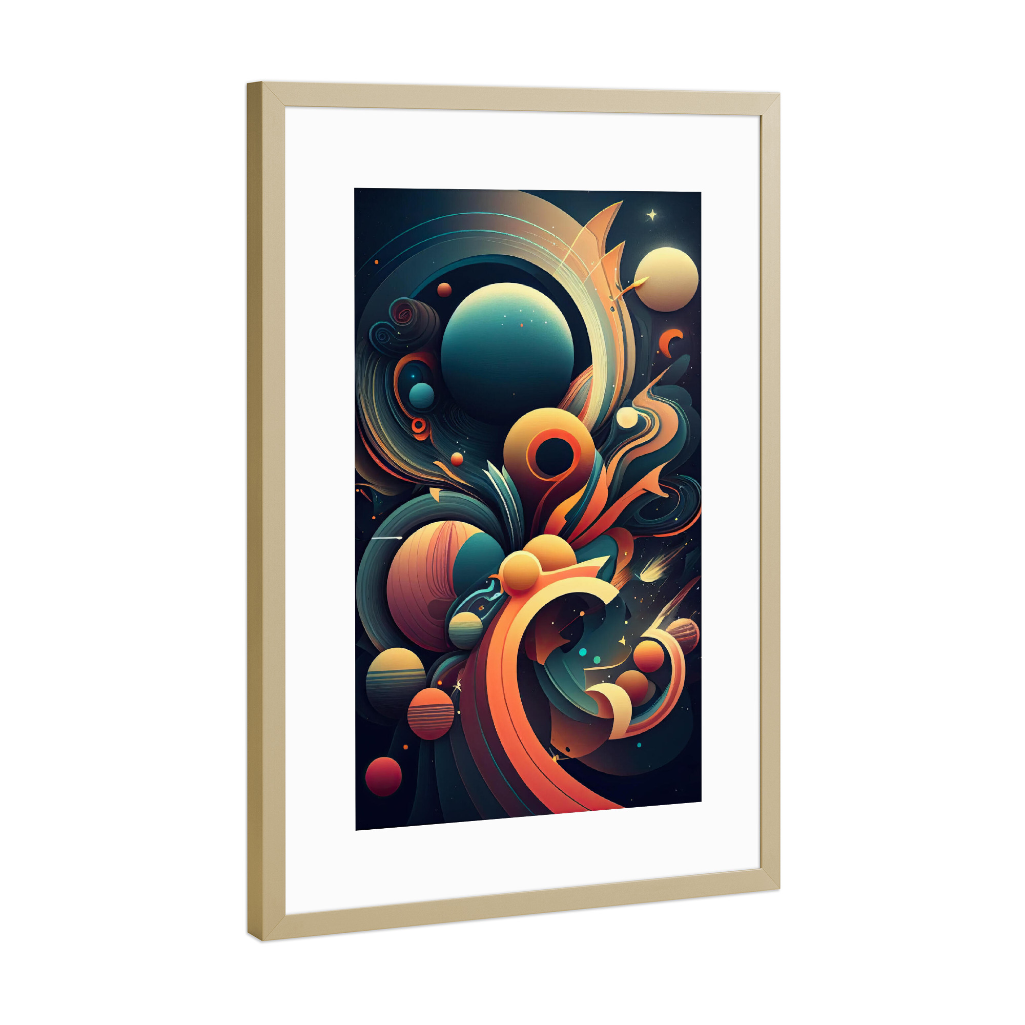 Poster mit Rahmen Gold "Bunte abstrakte Kugeln" artboxONE - Abstrakt,Galaxy