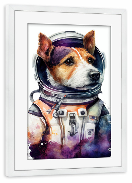 Poster mit Rahmen weiß "Raumanzug-Terrier" artboxONE - Tiere,Lustig