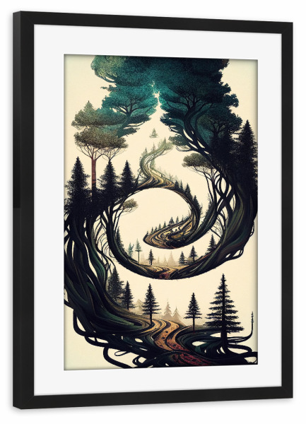 Poster mit Rahmen schwarz "Verdrehter Wald auf Weiß" artboxONE - Abstrakt