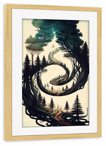 Poster mit Rahmen kiefer "Verdrehter Wald auf Weiß" artboxONE - Abstrakt