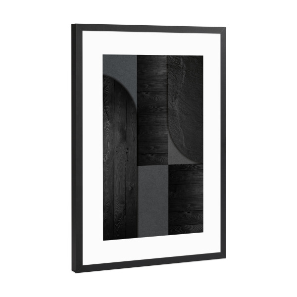 Poster mit Rahmen Schwarz (Metallic) "Japandi wood black" artboxONE - Abstrakt - Japandi,Modern,Art,Ibiza,Kunstdruck,Vacation,Geschenk,Industriel