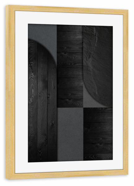 Poster mit Rahmen kiefer "Japandi wood black" artboxONE - Abstrakt - Japandi,Modern,Art,Ibiza,Kunstdruck,Vacation,Geschenk,Industriel