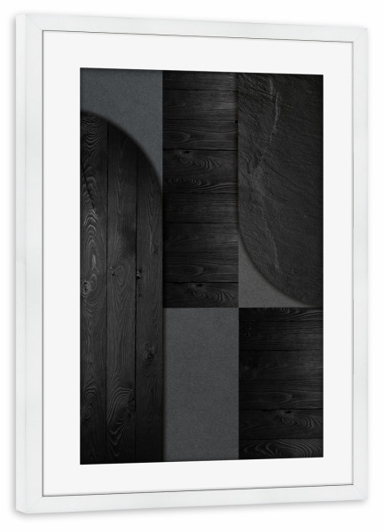 Poster mit Rahmen weiß "Japandi wood black" artboxONE - Abstrakt - Japandi,Modern,Art,Ibiza,Kunstdruck,Vacation,Geschenk,Industriel