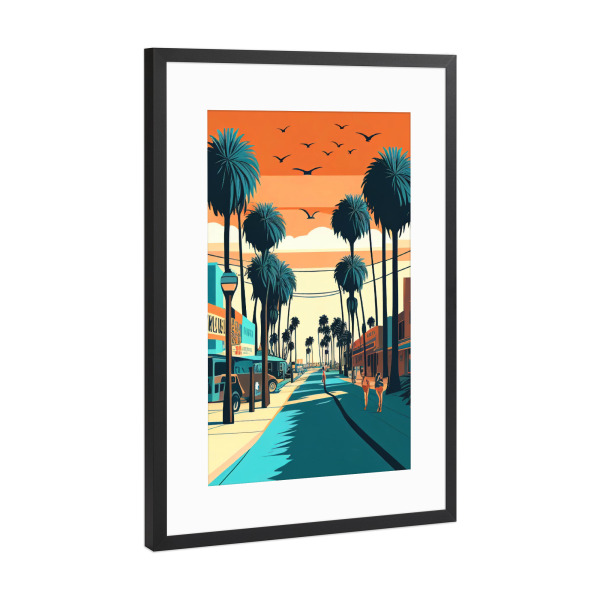 Poster mit Rahmen Schwarz (Metallic) "Venice Beach, Los Angeles" artboxONE - Reise,Reise / Strand und Meer,Städte / Los Angeles