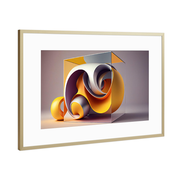 Poster mit Rahmen Gold "Beige Würfel" artboxONE - Abstrakt,Geometrie