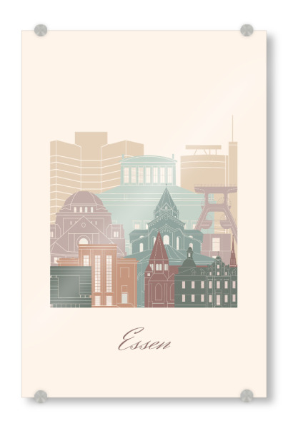 Acrylglasbild "Essener Skyline in Salbeigrün" artboxONE - Städte,Reise,Architektur,Kartografie