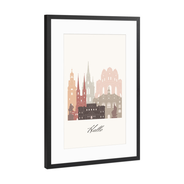 Poster mit Rahmen Schwarz (Metallic) "Skyline-Halle im Terrakotta-Stil" artboxONE - Städte,Reise,Architektur,Kartografie