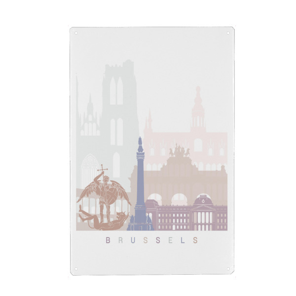 Holzbild "Skyline von Brüssel Pastell" artboxONE - Städte,Architektur