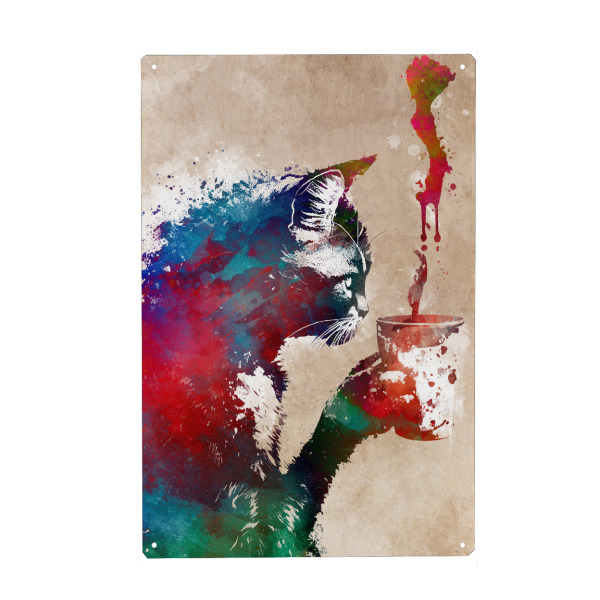 Metall Poster "Katzen- und Kaffeegraphik" artboxONE - Tiere,Essen & Trinken - Katze,Katzen,Kätzchen,Tier,Kaffee,Kaffeeliebhaber - Blechschild