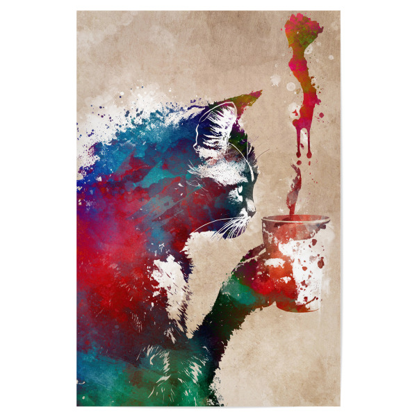 Poster 30x20 cm "Katzen- und Kaffeegraphik" artboxONE - Tiere,Essen & Trinken - Katze,Katzen,Kätzchen,Tier,Kaffee,Kaffeeliebhaber