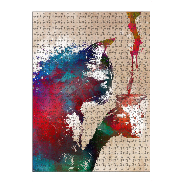 Puzzle Ravensburger "Katzen- und Kaffeegraphik" artboxONE - Tiere,Essen & Trinken - Katze,Katzen,Kätzchen,Tier,Kaffee,Kaffeeliebhaber - Bild katze