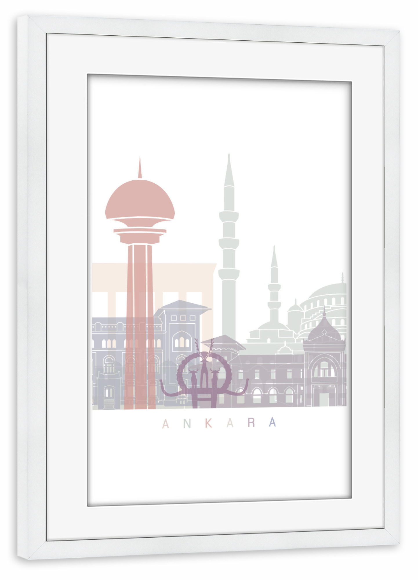 Poster mit Rahmen weiß "ANKARA SKYLINE PASTELL" artboxONE - Städte