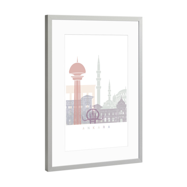 Poster mit Rahmen Silber "ANKARA SKYLINE PASTELL" artboxONE - Städte