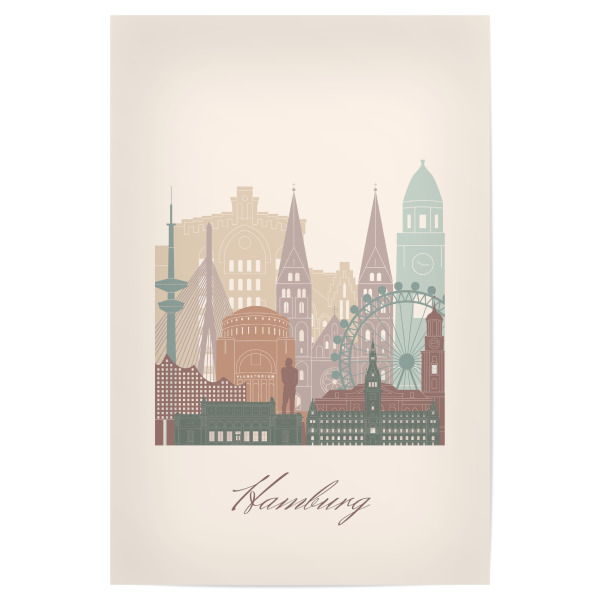 Poster "Hamburger Skyline in Salbeigrün" artboxONE - Städte,Städte / Hamburg,Reise,Architektur,Kartografie