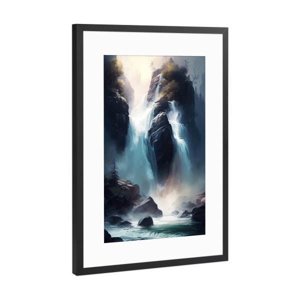 Poster mit Rahmen Schwarz (Metallic) "Gemälde einer riesigen Kaskade" artboxONE - Natur